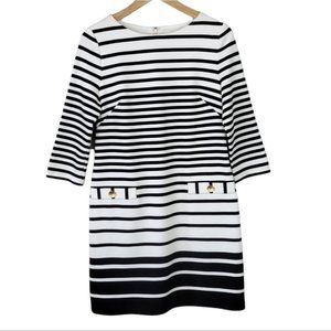 ELIZA J Dress Black White Striped Nautical Shift M